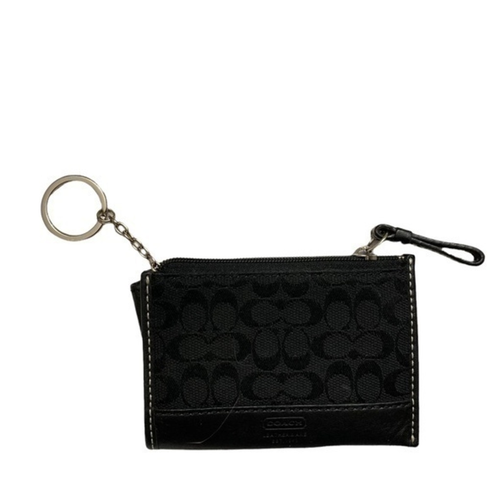 Coach black signature c leather mini coin bag keyring